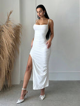 Solid Ruched Split Thigh Cami Dress